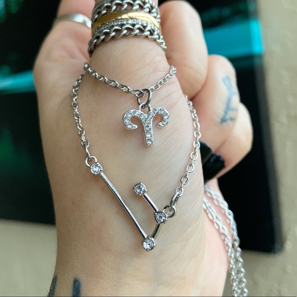 ♈️ ARIES zodiac sign & constellation stainless steel cz double layer necklace - Picture 2 of 14
